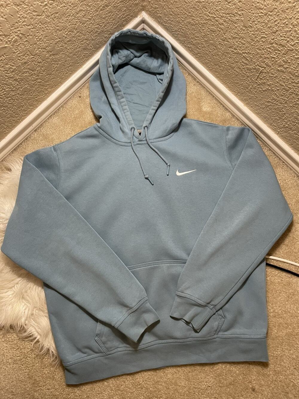 Nike Sportswear Club Fleece Pullover Hoodie Mens Size Large Frost Blue